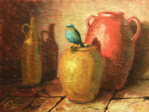 Blue bird and pottery i