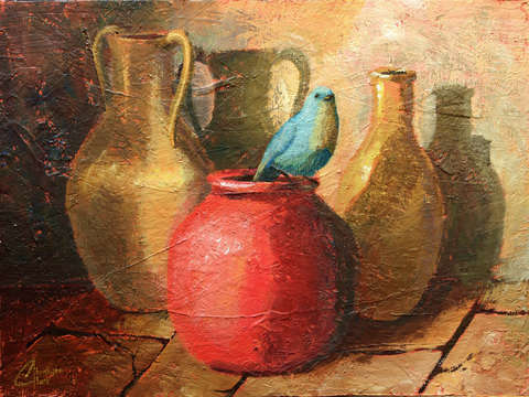 Blue bird and pottery ii
