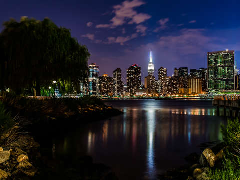 Manhattan skyline at night from long island city