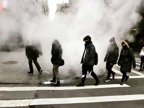 Walking into the steam new york