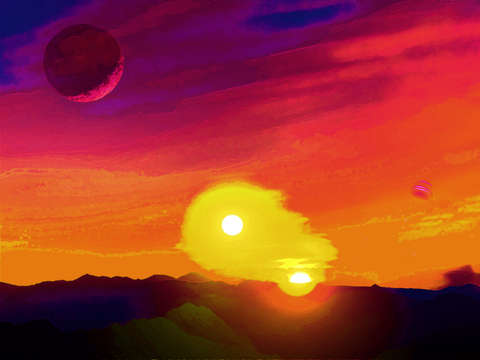 Double sunset planet landscape