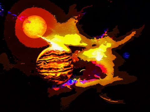 Abstract planet sun and space clouds