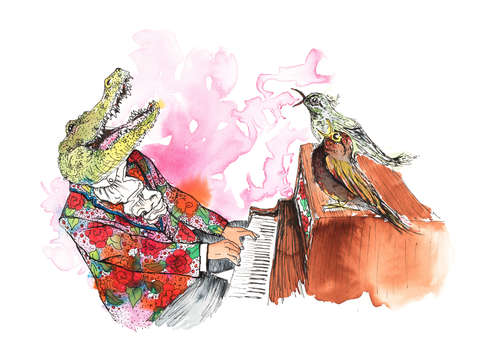 Lafayette singing alligator watercolor painting