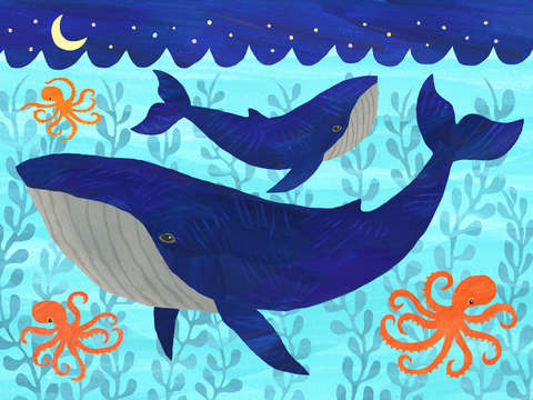 Mother whale with calf