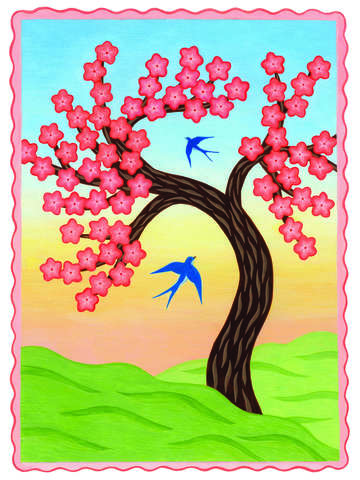 Cherry blossoms and bluebirds