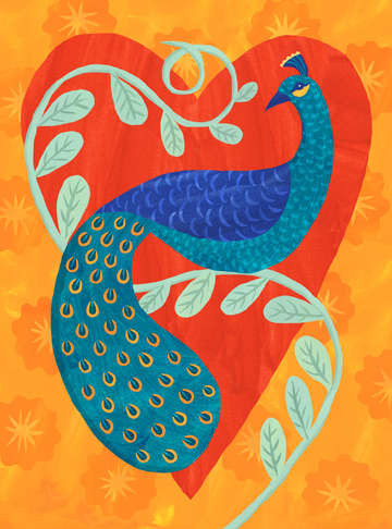 Peacock and vine