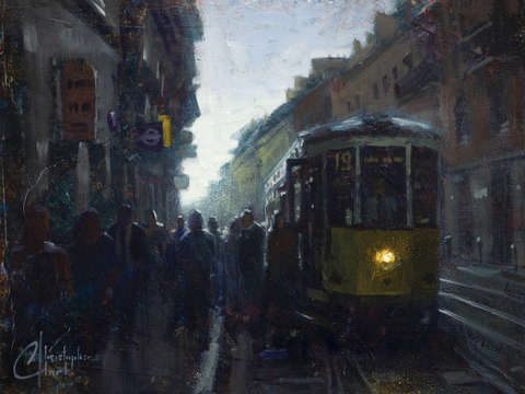 Milan italy early morning trolley