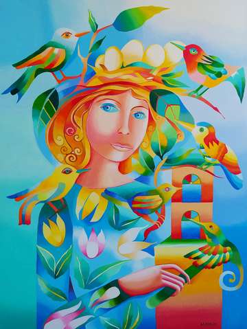 Woman with birds