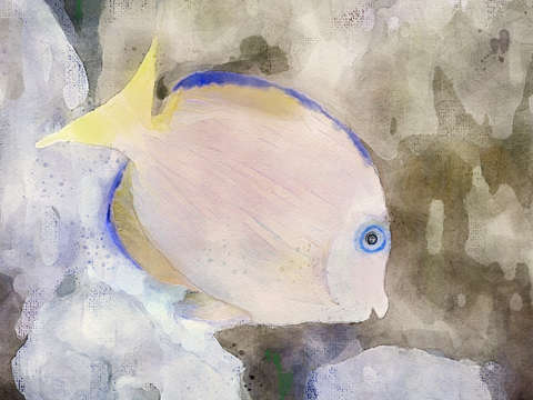 Blue fish digital watercolor