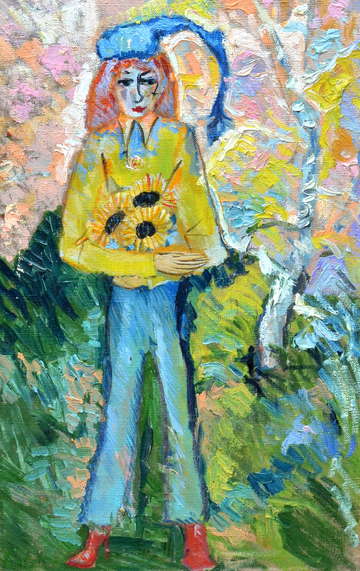 With the sunflowers