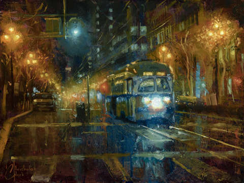 San francisco trolley at night