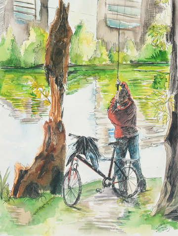 Fisherman along on the esplanade