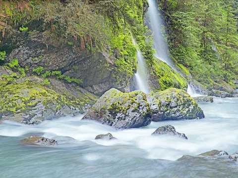 Cascading waterfalls in boulder river north cascad