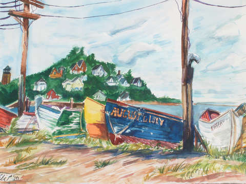 Parked canoes