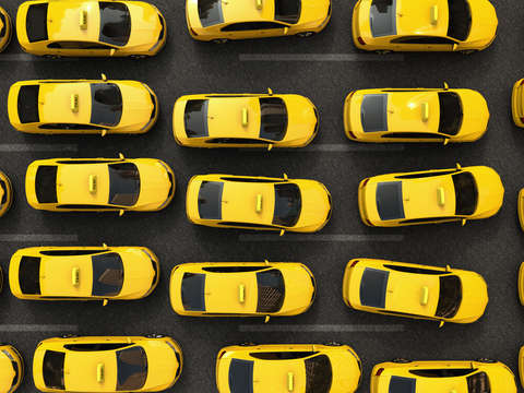 Traffic jam of yellow taxis