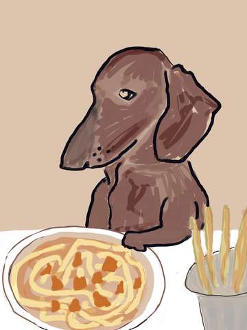 Hotel hound eats pasta