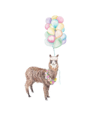 Fancy llama alpaca with balloons
