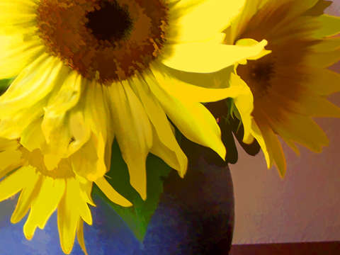 Sunflowers with blue vase
