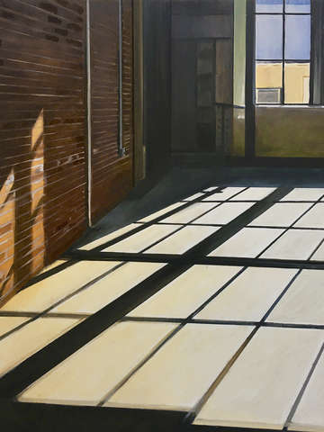 Empty office with a brick wall