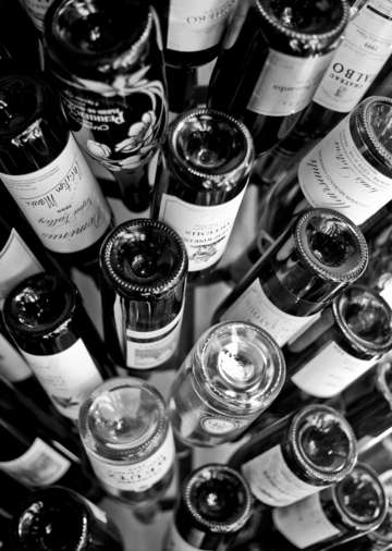 Wine bottle tree in black and white
