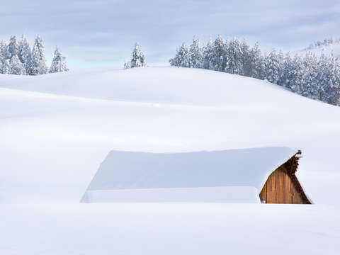 Barn in Snow Abstract
