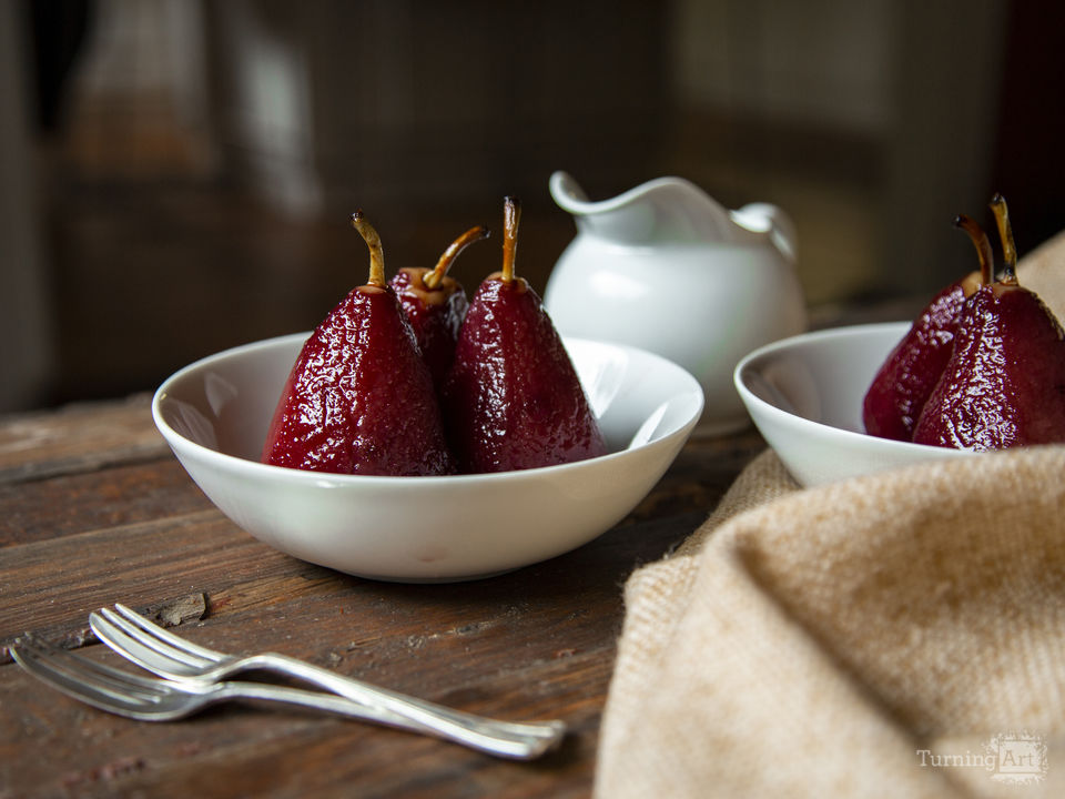 Wine soaked pears