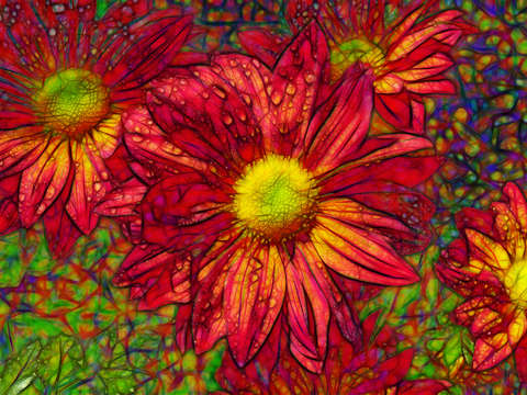 Chrysanthemum and Raindrops - Abstract
