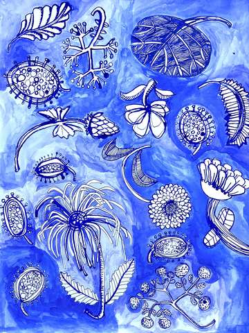 Botanical field blue