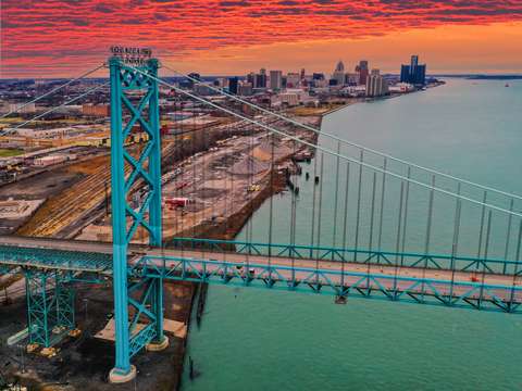 Ambassador Bridge with Red Sky DJI_0076