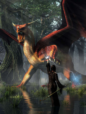 Sorceress battling a dragon