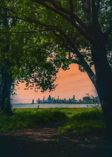 Chicago under an orange sky