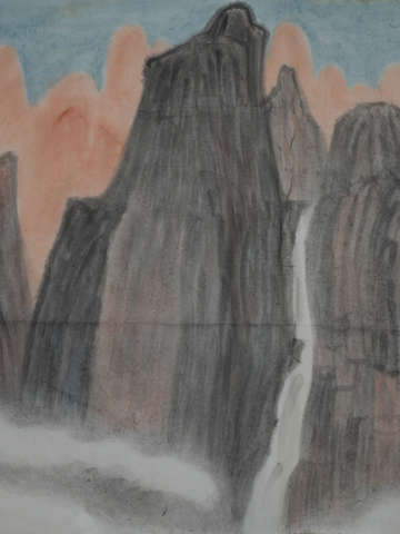 Lofty mountains and flowing water