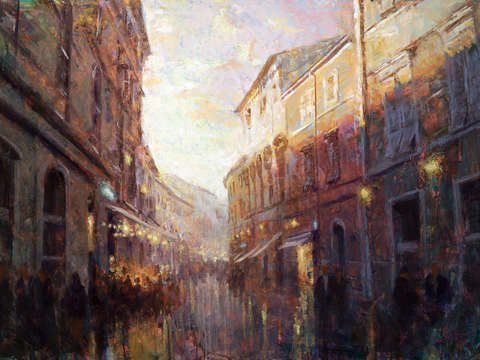 Bustling alley at dusk
