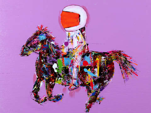 Astronaut on horse on pink