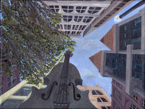 Cello sculpture sky