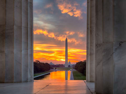 Fiery sunrise over washington dc