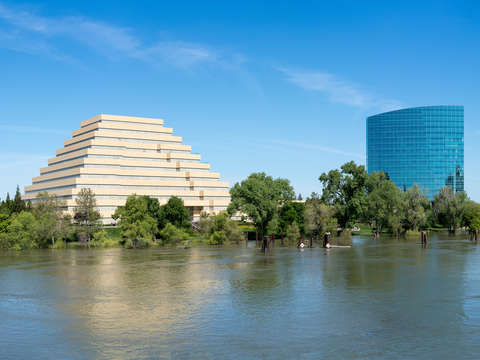 Caltrs and ziggurat buildings in sacramento