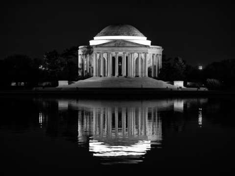 Jefferson memorial in black and white