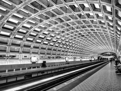 Washington dc metro station in black and white