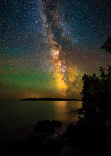 Milky way and northern lights over isle royale