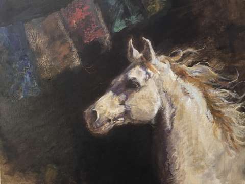 White horse with prayer flags