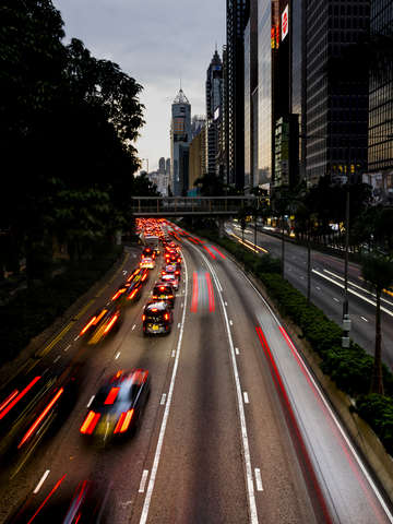Traffic at dusk wan chai area hong kong