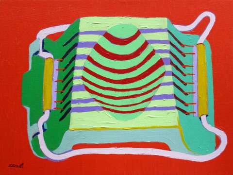Egg slicer on red