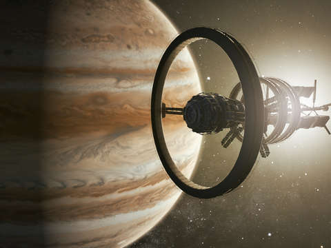 Spaceship aproaching jupiter