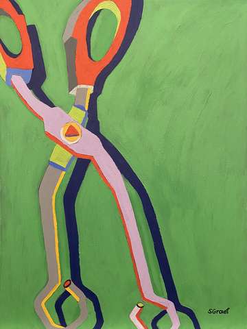 Kitchen tongs dancing on green