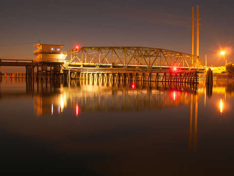 Swing bridge at night
