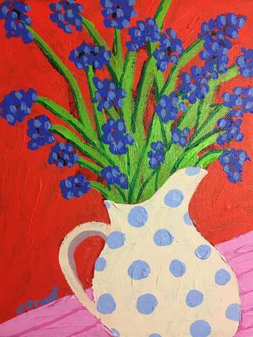 Flowers in polka dot pitcher