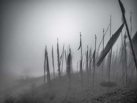 Blowing prayer flags