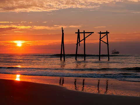 Shrimp boat at sunrise