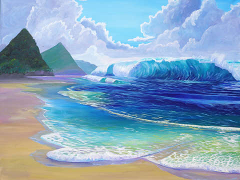 Saint lucia tropical beach scene giant wave and pi